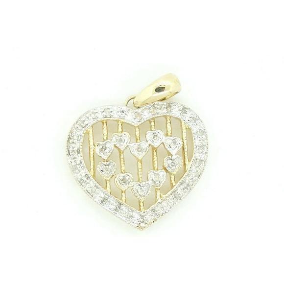Estate Sale 14k Yellow Gold Diamond Heart Pendant .36ct Vintage Style US Made